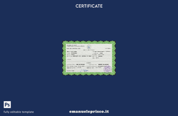 modello PSD del certificato di nascita di Palau in stile verificato